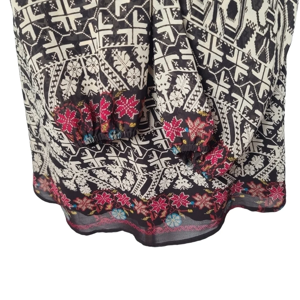 WAYF V Neck Long Sleeve Mini Printed Dress M